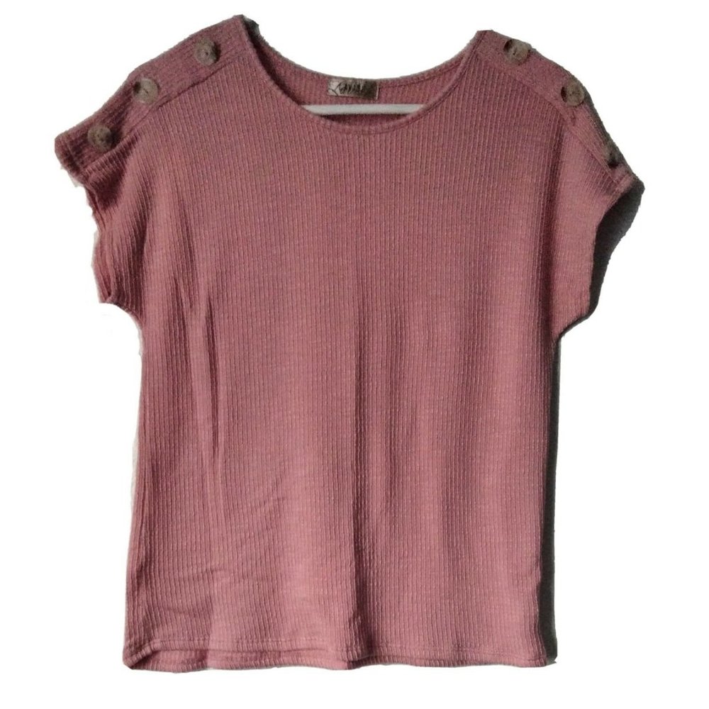 Lavish top pink womans size Lg cap sleeve round neck ribbed soft